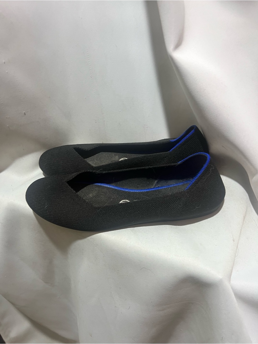 Rothy’s Black Knit Ballet Flats Women’s 7.5 Blue Trim Washable Comfort Shoes